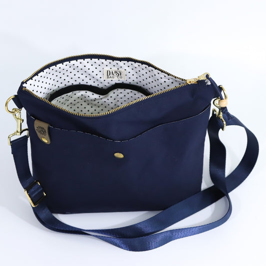 Navy Oilskin Hobo Bag